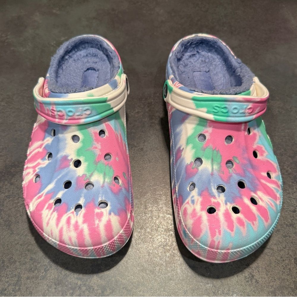 Crocs Pink Tie Dye & Periwinkle Blue Fleece Lined Women 11
